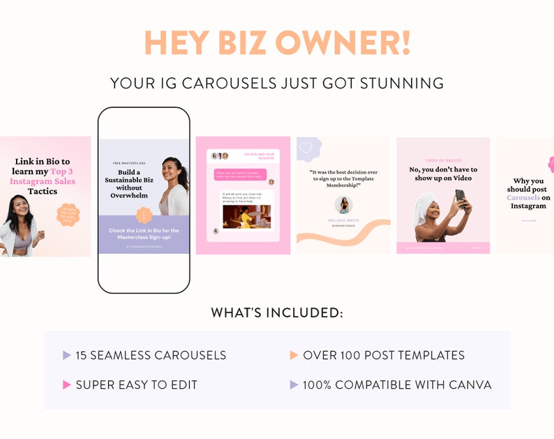 Instagram Engagement Carousel Posts Canva Seamless Carousel Post Templates Instagram Small Biz Marketing Power for Coaches & Creators image 3