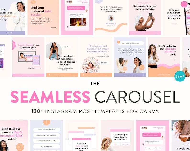 Instagram Engagement Carousel Posts Canva Seamless Carousel Post Templates Instagram Small Biz Marketing Power for Coaches & Creators image 1