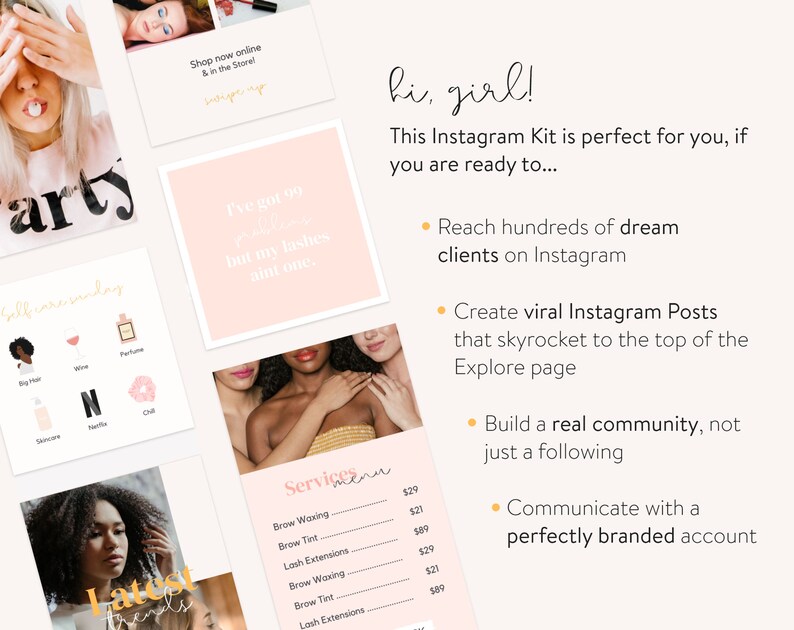 Beauty Instagram Template Kit Instagram Story Templates for Canva Instagram Posts for Hair Stylists, Makeup Artists, Brow Lash Artists image 7