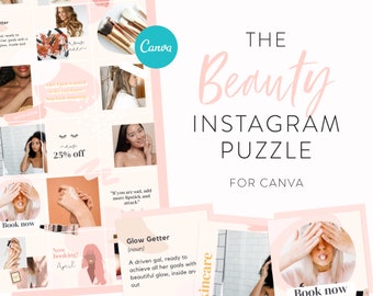 Beauty Instagram Puzzle Post Template - Instagram Puzzle Layout - Canva IG Grid Post Templates - IG for Hair, Brows, Lashes, Nails & Makeup