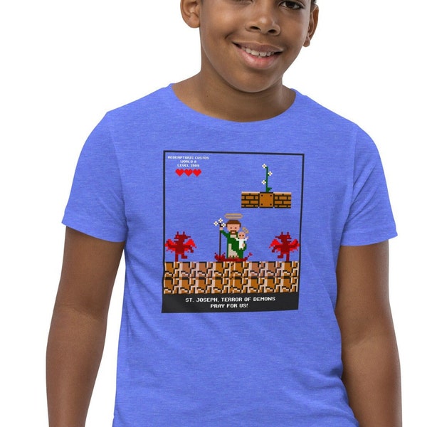 KIDS St. Joseph, Terror of Demons Pixel Tee, Catholic kids, Catholic gift, Catholic gift