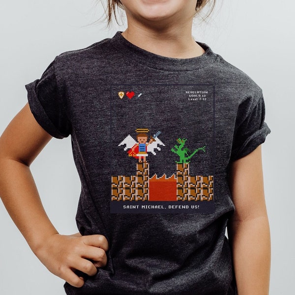 KIDS St. Michael pixel tee, catholic shirt, Catholic gift