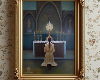 Woman in Adoration Print, Eucharistic Adoration, Catholic Art, Catholic woman, Virgin Mary Art, Catholic gift, Catholic gift, ACTS retreat
