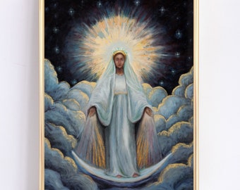 Clothed With the Sun Art, Catholic Art, Catholic Mom Gift, Virgin Mary Art, Catholic gift, Revelation Woman, Catholic gift