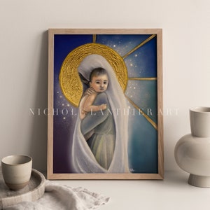 Mary and Baby Jesus, Mary kept all these things in her heart, Madonna and Child, Catholic Art, baptism gift, Catholic gift