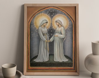 The Visitation of Mary Art Print, Mary and Elizabeth Art, Catholic Art, Virgin Mary Art, Saint Art, Catholic gift, Catholic gift