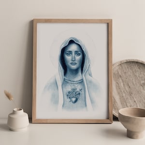 Immaculate Heart of Mary Art Print, Catholic Art, Virgin Mary Art, Catholic gift, Catholic gift