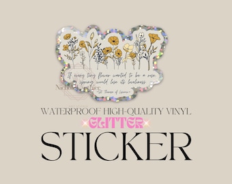 St. Theresia GLITTER quote vinyl sticker, als elke kleine bloem een roos wilde zijn, katholieke sticker, katholieke vrouw, katholiek cadeau, sticker