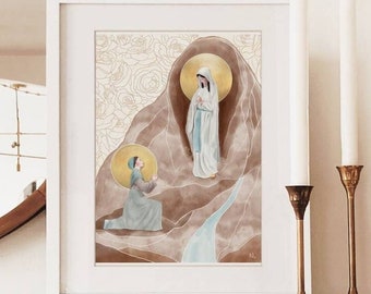 Our Lady of Lourdes Art Print, Catholic Art, Virgin Mary Art, Catholic gift, Catholic gift