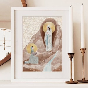 Our Lady of Lourdes Art Print, Catholic Art, Virgin Mary Art, Catholic gift, Catholic gift