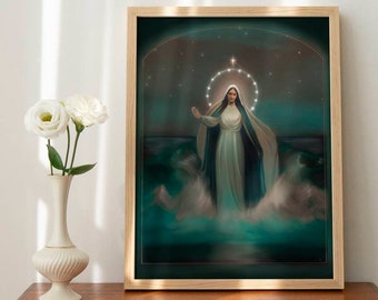 Our Lady Star of the Sea Art Print, Catholic Art, Virgin Mary Art, Stella Maris, Catholic gift