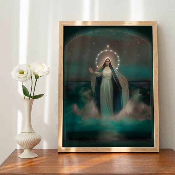 Our Lady Star of the Sea Art Print, Catholic Art, Virgin Mary Art, Stella Maris, Catholic gift, Catholic gift