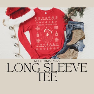 Red Christmas Long Sleeve Tee, Catholic Christmas Shirt, Catholic gift