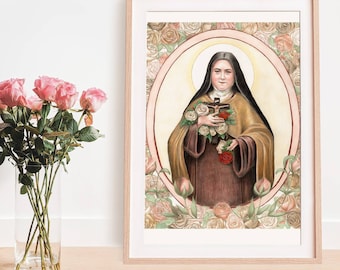 St. Therese Art Print | The Little Flower Art Print | Catholic Art | Saint Art, Catholic gift, Catholic gift