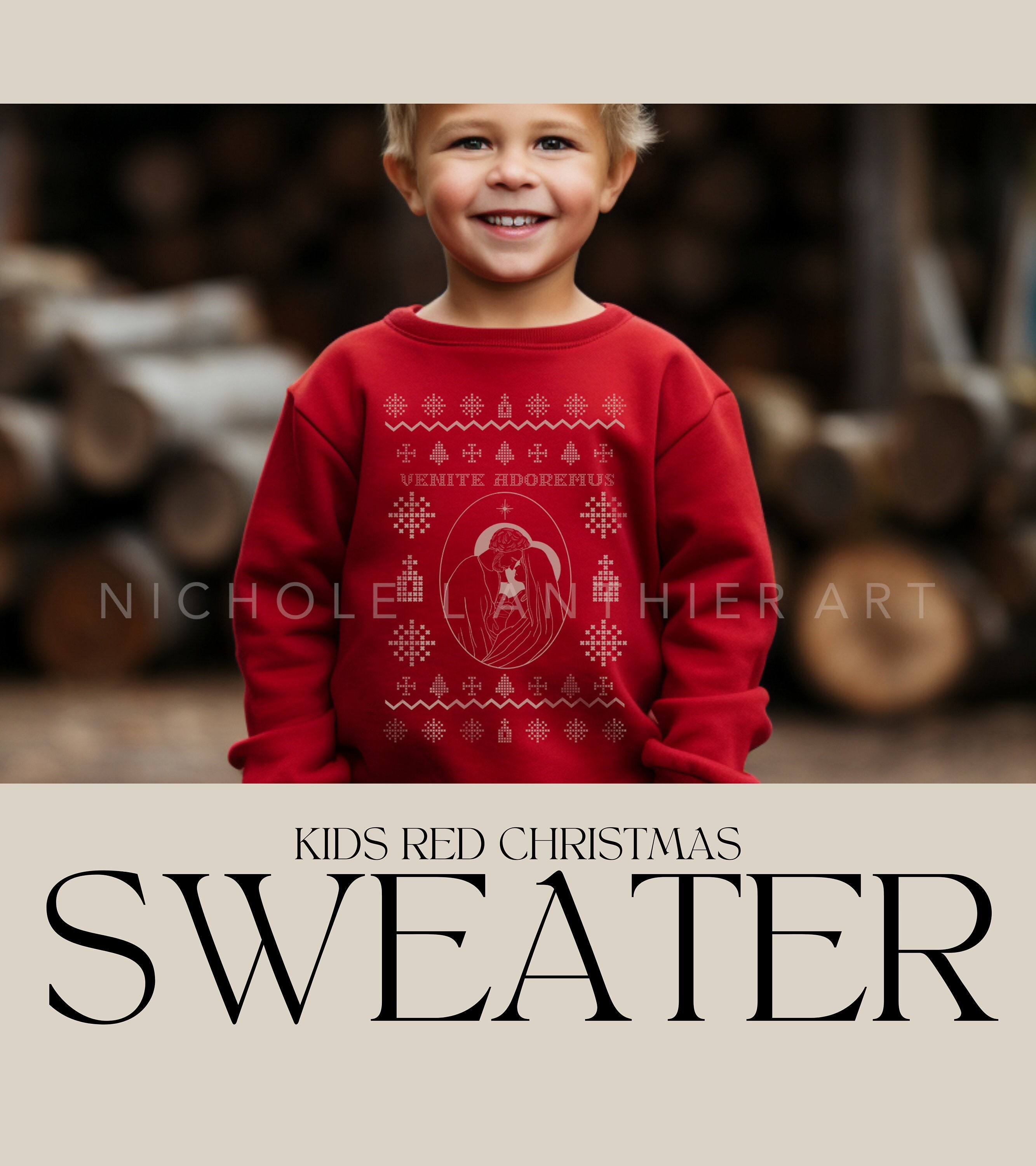 KIDS Red Christmas Sweater, Catholic Christmas, Catholic shirt, Catholic gift