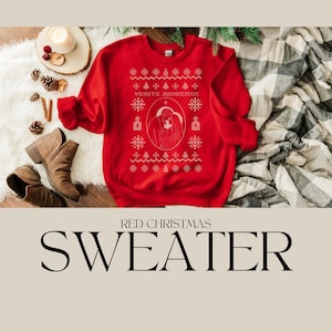 Red Christmas Sweatshirt, Catholic Christmas Sweater, Catholic gift