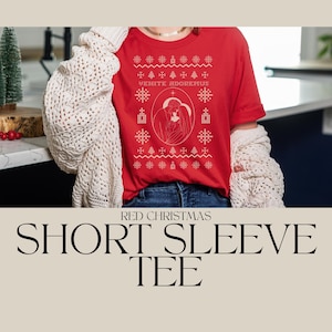 Red Short Sleeve Adult Christmas Tee, Catholic gift