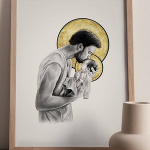 St. Joseph and Baby Jesus Art Print, Catholic Art, Saint Art, St. Joseph Art , Catholic gift | Catholic Dad gift | Catholic Father, baptism