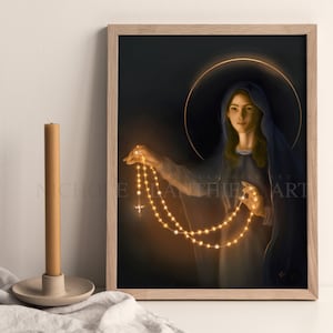 Our Lady of the Rosary Art Print, Virgin Mary, Catholic Art, Catholic Gift, Catholic gift image 1