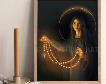 Our Lady of the Rosary Art Print, Virgin Mary, Catholic Art, Catholic Gift, Catholic gift