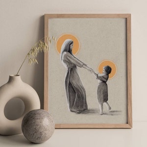 Mary & Jesus Dancing Art, Catholic Art, Catholic Mom Gift, Virgin Mary Art, Catholic gift, Catholic gift