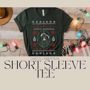 Green Adult Short Sleeve Christmas Tee, Catholic Christmas Shirt, Catholic gift