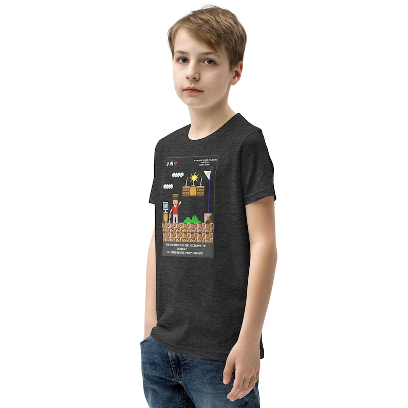 KIDS St. Carlo Acutis Pixel Tee, Catholic Tee, Catholic Gift, Catholic Kids