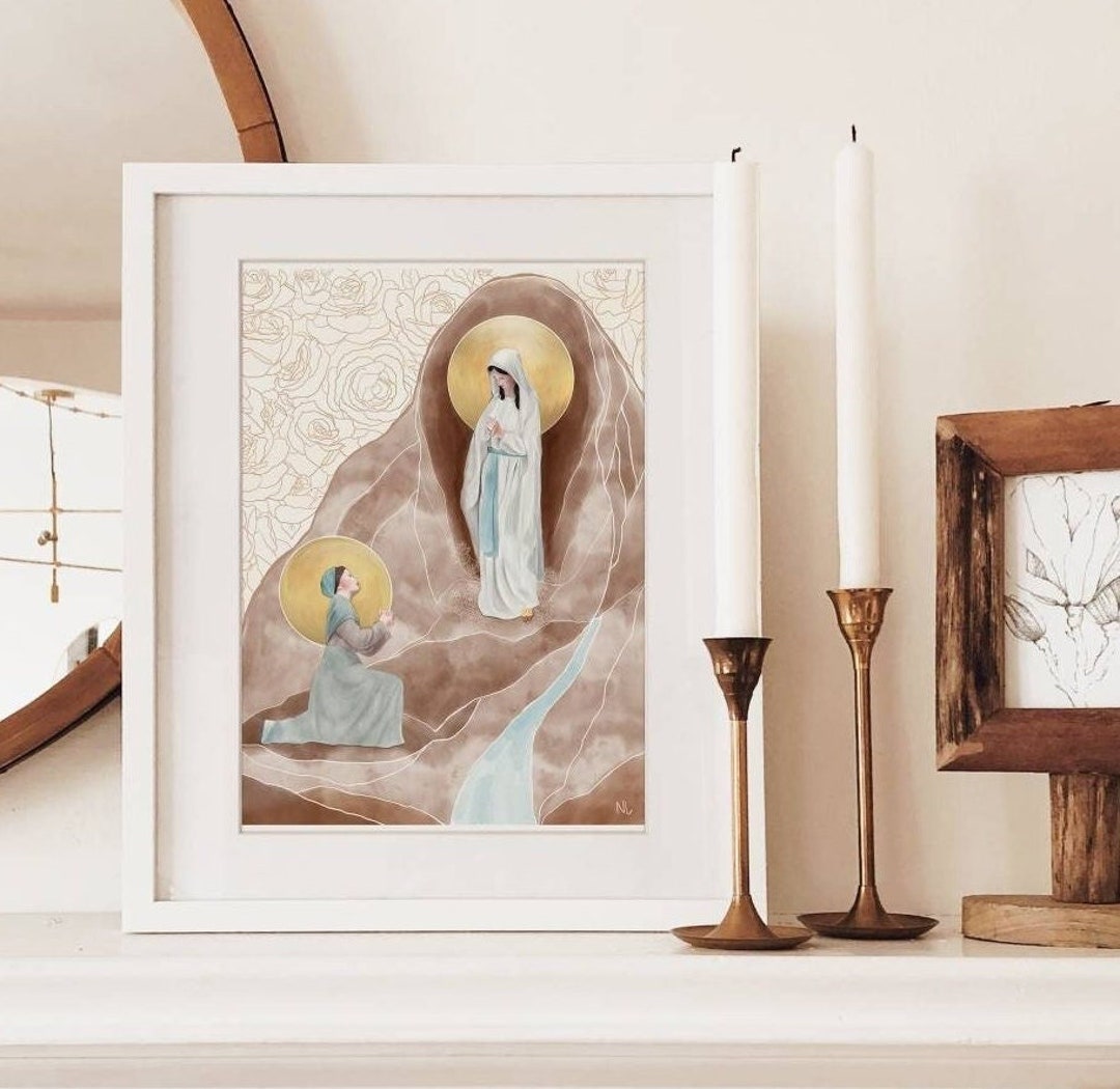 Our Lady of Lourdes Art Print, Catholic Art, Virgin Mary Art, Catholic ...