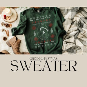 Green PREMIUM Christmas Sweatshirt, Catholic Christmas Sweater, Catholic gift