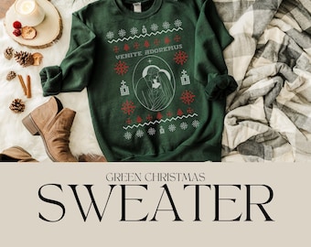 Green PREMIUM Christmas Sweatshirt, Catholic Christmas Sweater, Catholic gift