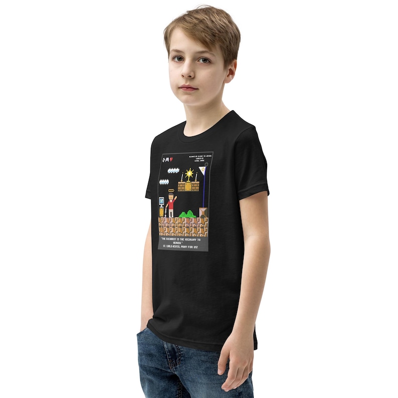 KIDS St. Carlo Acutis Pixel Tee, Catholic Tee, Catholic Gift, Catholic Kids