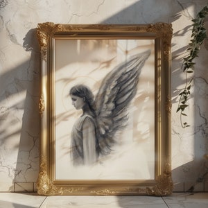 Angel of God Sketch, Guardian Angel, Catholic Art, Catholic decor