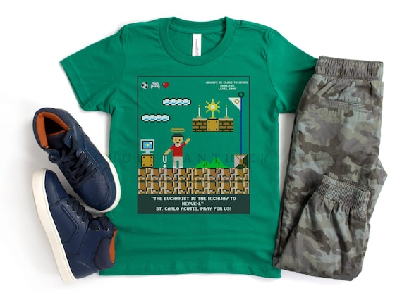 KIDS St. Carlo Acutis Pixel Tee, Catholic Tee, Catholic Gift, Catholic Kids