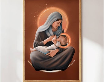 Mary Nursing Jesus Art | Our Lady of La Leche | Mary the Dawn | Catholic Art | Virgin Mary Art | Catholic Mom Gift, Catholic gift