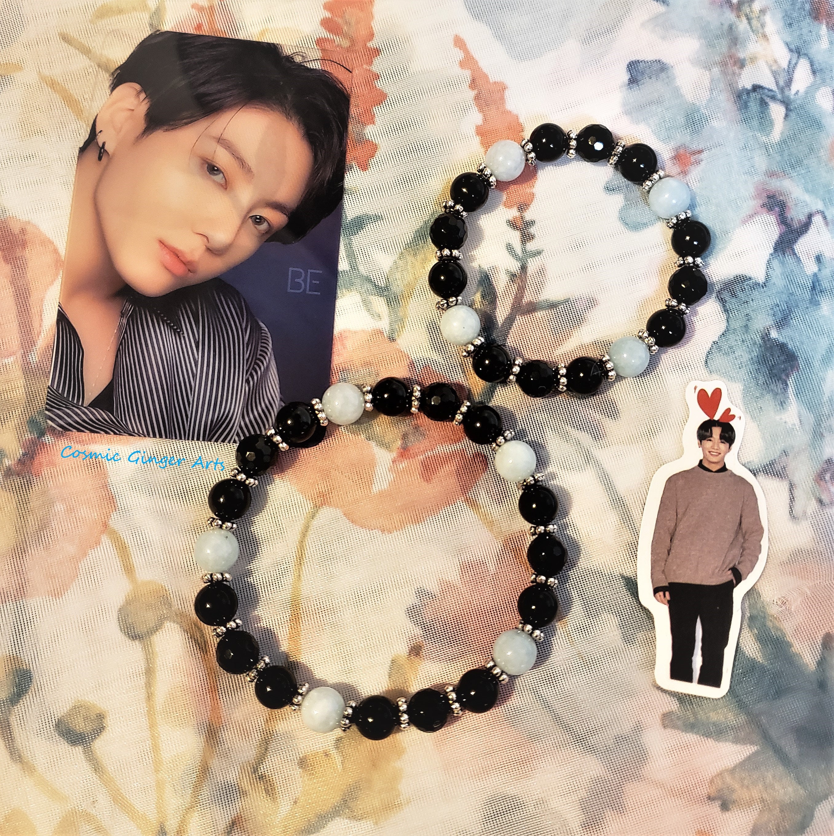 Jungkook Vlive Bracelet | Onyx & Aquamarine Bead Bracelet
