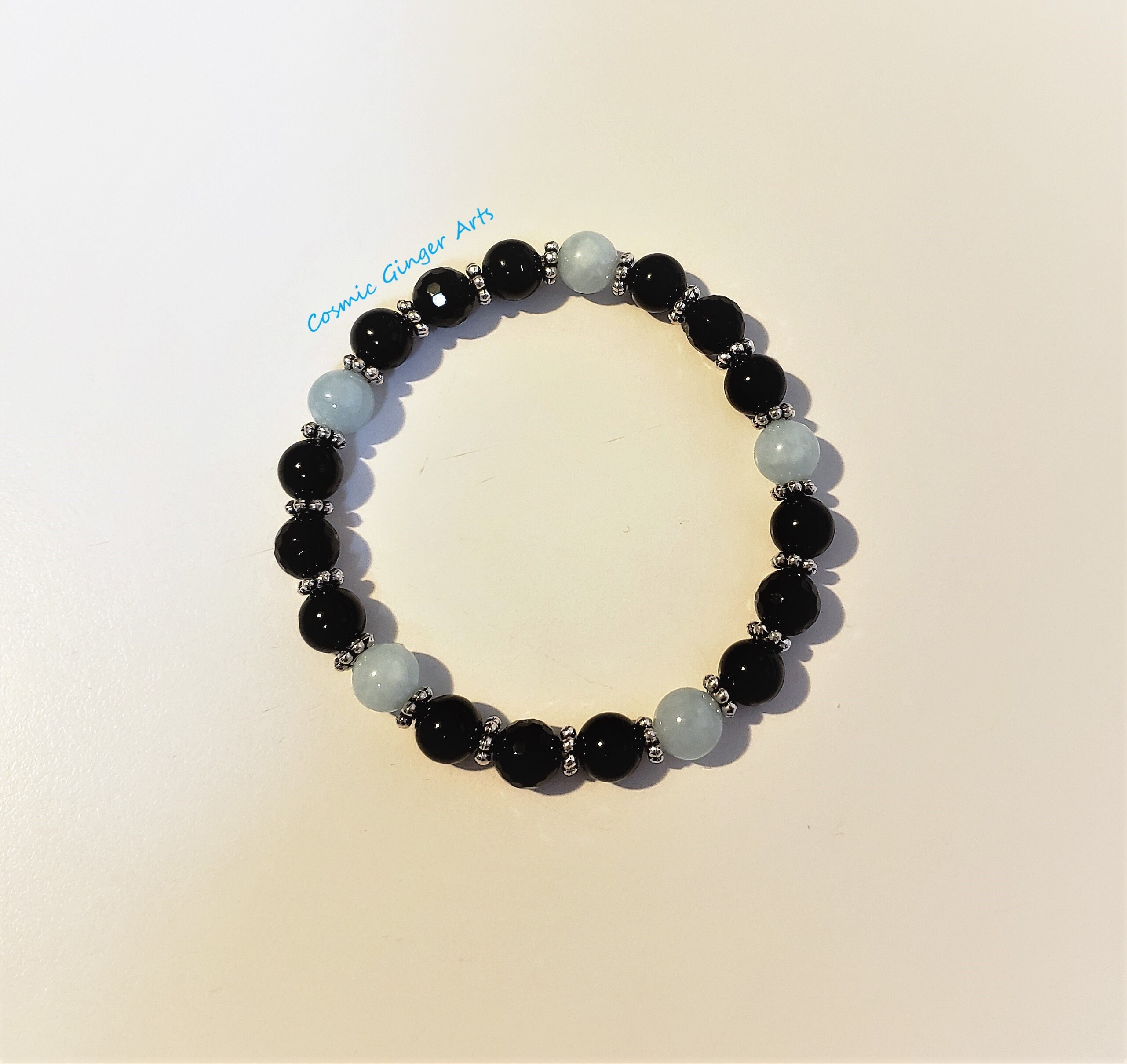 Jungkook Vlive Bracelet | Onyx & Aquamarine Bead Bracelet