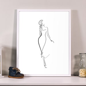 Woman silhouette print, One Line Drawing, Printable Wall Art,black white silhouette,Single Line Figure Drawing Art Print,Minimalist Line Art