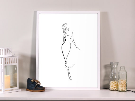 Woman silhouette print, One Line Drawing, Printable Wall Art,black white silhouette,Single Line Figure Drawing Art Print,Minimalist Line Art