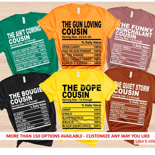 Personalized Cousin Nutrition Facts T-Shirt, Family Reunion Shirts