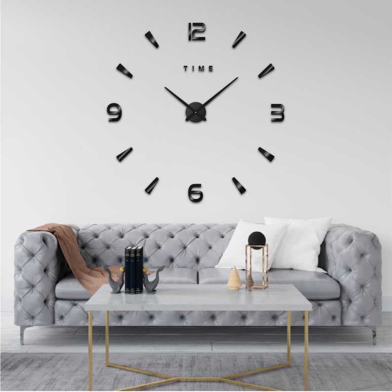 Christmas Gift Stylish DIY Wall Clock Mirror Frameless Elegant Decoration. Metal clock, Artistic Silent Clock, Silver & Black image 6