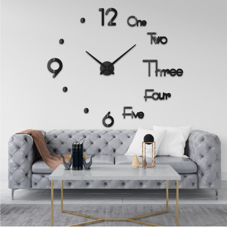 Christmas Gift Stylish DIY Wall Clock Mirror Frameless Elegant Decoration. Metal clock, Artistic Silent Clock, Silver & Black image 9