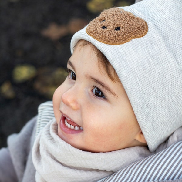 Beanie, Frühlingsmütze, Teddypatch, Übergangsmütze, Hipsterbeanie, Babys und Kinder