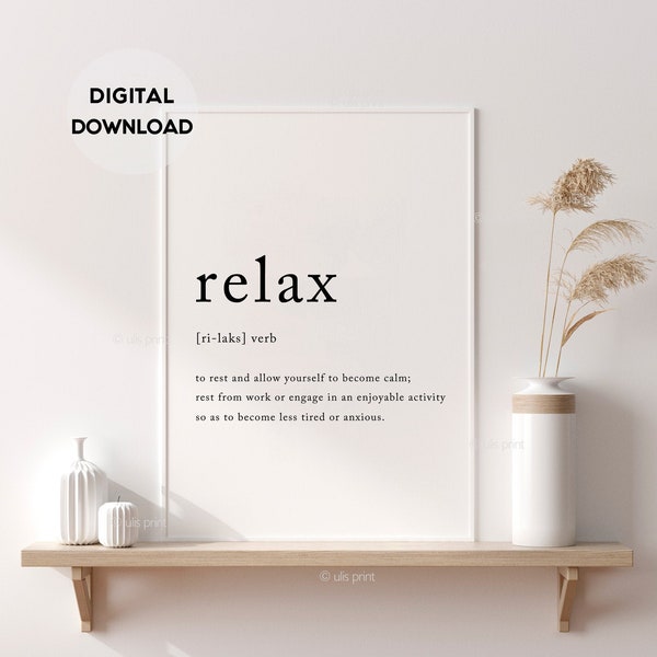 Relax Definition Print, Ioga Print, Office Decor, Bedroom Print, Dictionary Art Print, Relax Print,Minimalist Poster,Quote Art, Digital Art