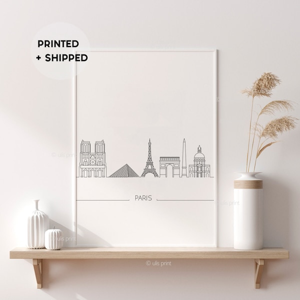 Paris ligne Art Print, Paris Skyline affiche, Art minimaliste, imprimé minimaliste moderne, Français Architecture Wall Art, Eiffel tower, musée du Louvre