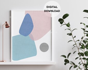 Abstract Art Print, Shapes Wall Art, Pink and Blue Print, Original Art, Minimalist Home Decor, Modern Pink, Pastel Poster, Instant Download