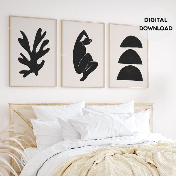 Set of 3 Modern Inspired Prints, Abstract Bedroom, Contemporary Art, Mid Century Modern, Above Bed Wall Art, Living Room Posters,Printable