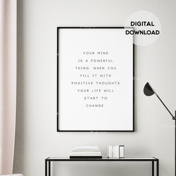 Inspirational Print, Your mind is a powerful thing, Yoga Poster, Quote Wall Art, Scandinavian, Zen Art, Minimalist, Motivational, Printable