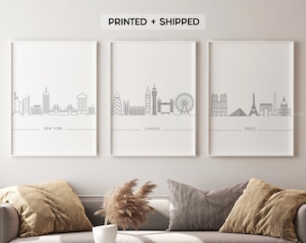 Set de 3 City Skyline, Paris Line Art, New York Skyline Poster, London Skyline, Art minimaliste, Impression moderne, Tour Eiffel, Art Architecture