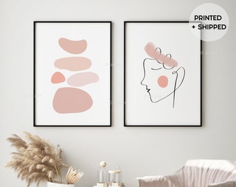 Set of 2 Prints, Blush Pink Print, Bedroom Wall Art, Pastel Prints, Above Bed Decor, Abstract Poster, Gift for Her, Minimalist Living Room