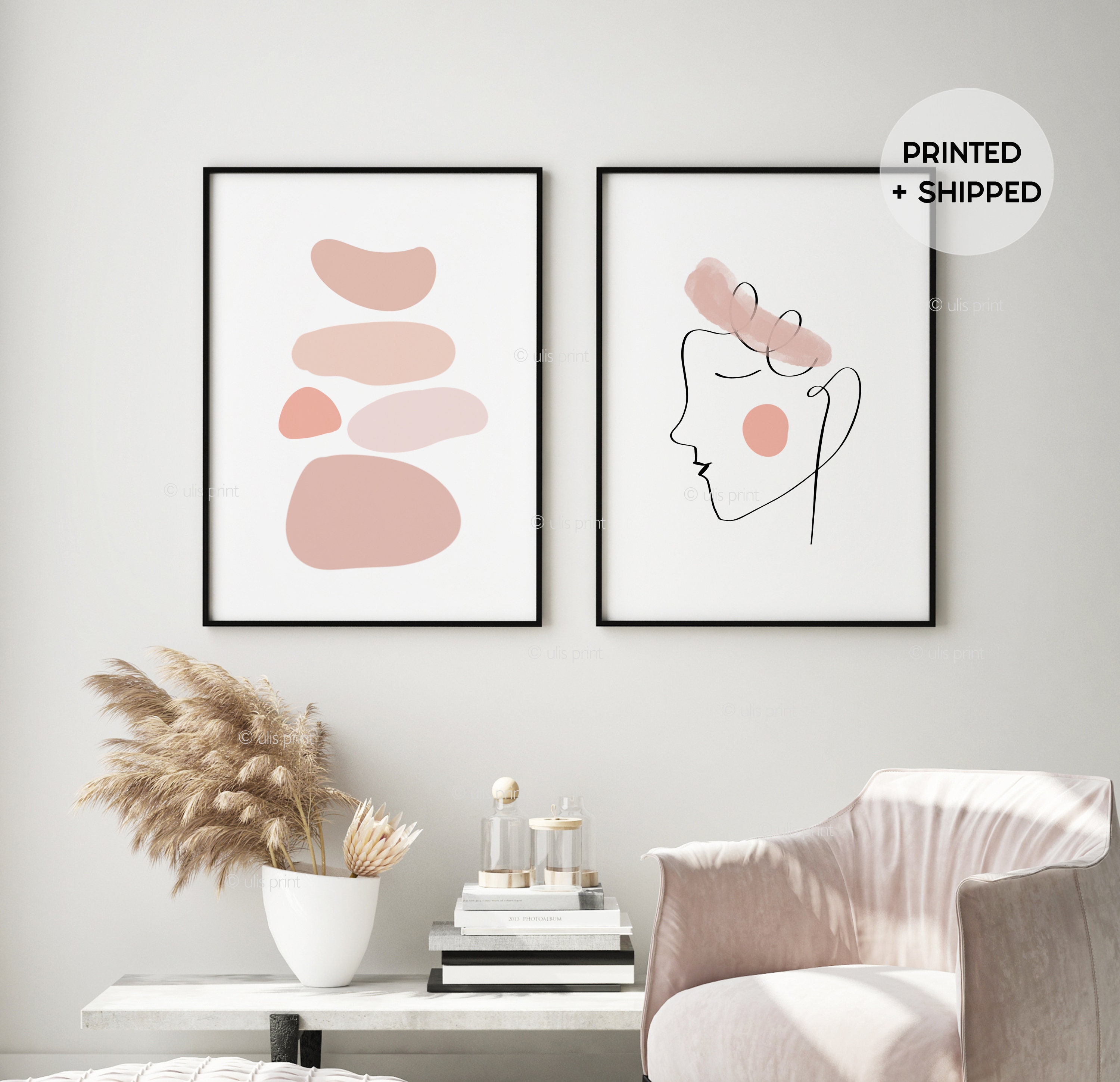Set of 2 Prints Blush Pink Print Bedroom Wall Art Pastel - Etsy